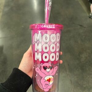 Pink Mood Bear Tumbler with Straw